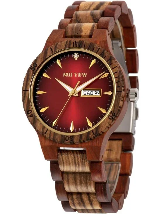 Stylish Men's Lightweight Wooden Watch - Handmade Analog Quartz with Date
