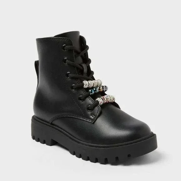 Girls' Bronx Lace-Up Combat Boots by art class Black Size 3 New With Tags