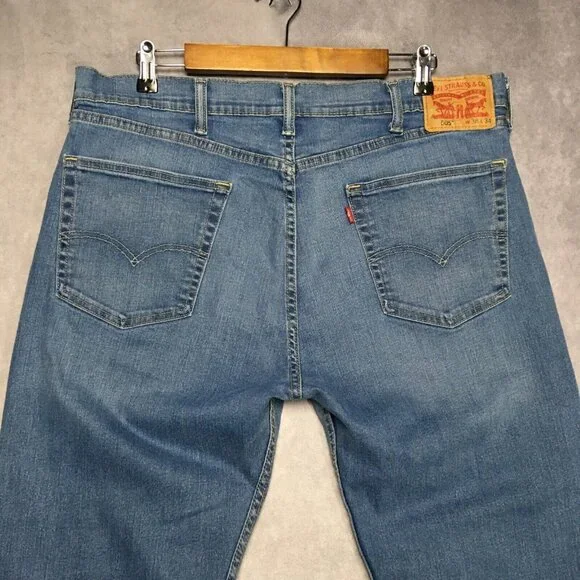 Levis Mens 505‎ Regular Fit Blue Jeans size 38x34 Stretch Denim Pants Zipper Fly