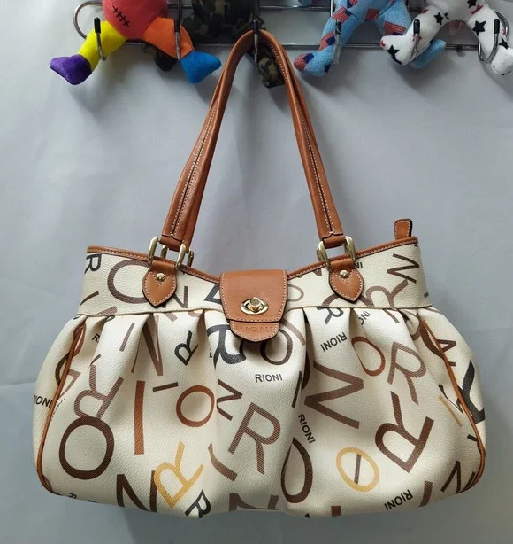 Rioni Kenzie Multicolor Leather Double Handles Turnlock Ruffled Shoulder Satchel