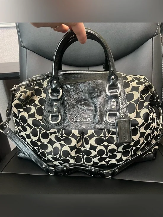 Coach Black & Cream Signature Satchel