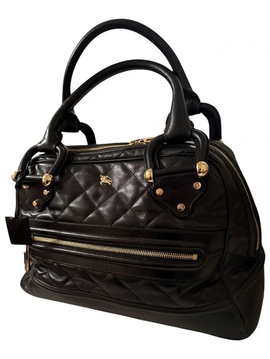 Burberry Black Quilted Leather Satchel with Gold Hardware