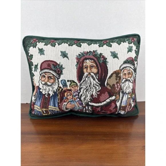Vintage Needlepoint Tapestry Santa Saint‎ Nicholas Decorative Pillow