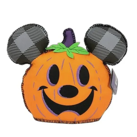 Mickey Mouse “Hey Pumpkin” Pillow Jack-o’-Lantern Disney Parks Halloween NWT