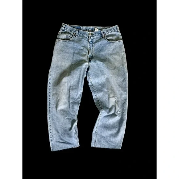 Vintage 90S Levi's 550 Blue Denim Jeans Actual‎ Size 33.5x25 Raw Hem Distressed