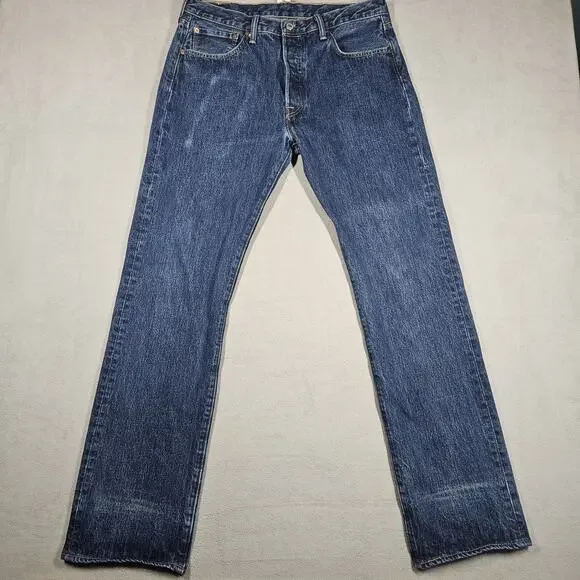 Levi's 501 Jeans Mens‎ 34x33 Original Fit Button Fly Med Wash Distressing Faded