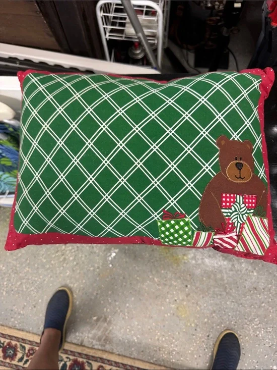 Holiday Bear Decorative Pillow - Green and Red