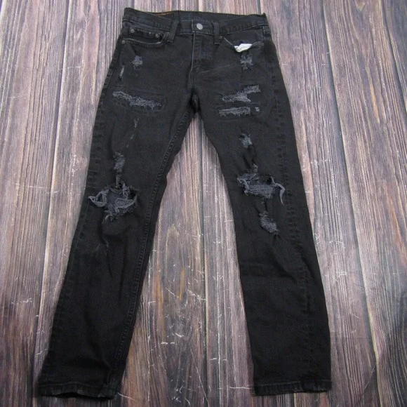 Levi 511 Slim Jeans Mens 30x30 Black Distressed Ripped Denim Pants