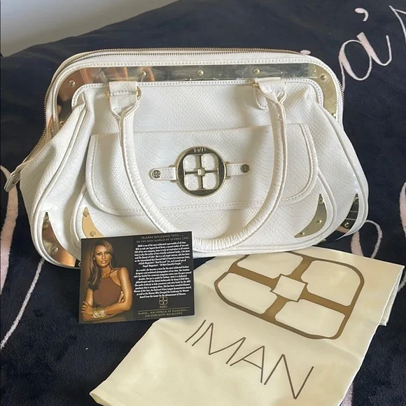 IMAN Elegant Cream Satchel with Gold Accents