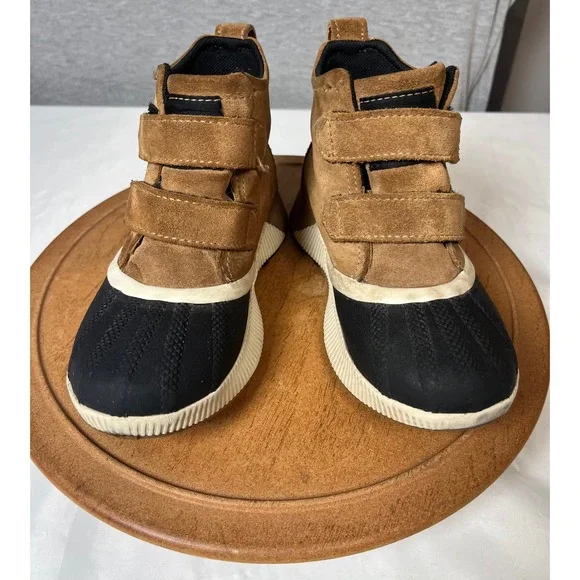 Sorel Kids Out N About Classic Waterproof Suede Boots Tan Black NC4578-224 Sz 13