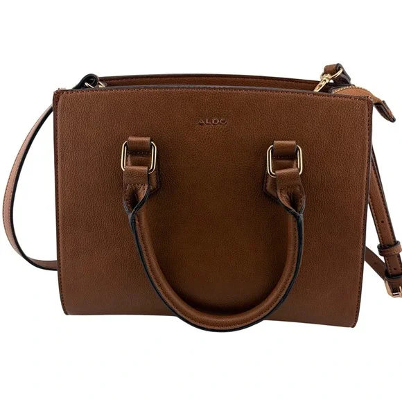 ALDO‎ Brown Faux Leather Satchel Crossbody Bag OS Retro Workwear Professional