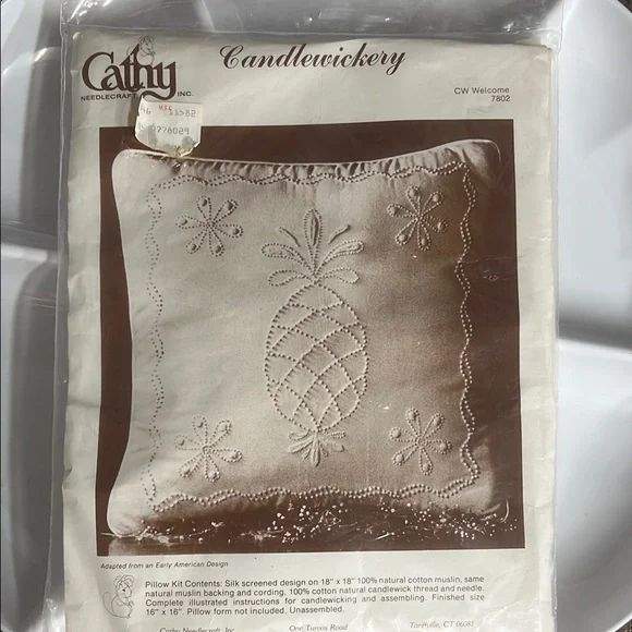Vintage Cathy Needlework Candlewickery Pineapple Welcome Pillow‎ Kit 16” x 16”