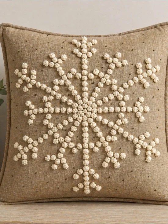 Pottery Barn Tufted Snowflake Pillow Cover 18x18 Farmhouse Neutral Textured