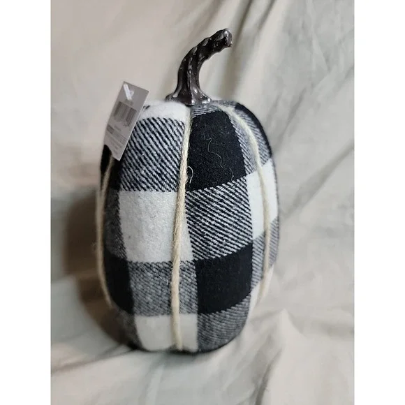 Stuffed Fabric Tall Pumpkin Black & White Large‎ Gingham Print 8.5