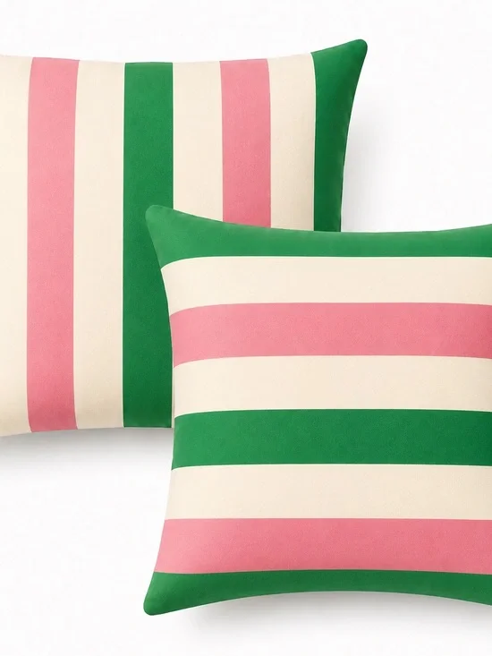 2pk-Striped Green and Pink Indoor/Outdoor-Throw Pillow Covers-18x18