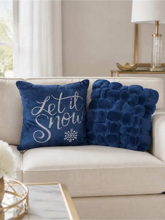 Let It Snow Navy Holiday Throw Pillow Set - 2-Pack