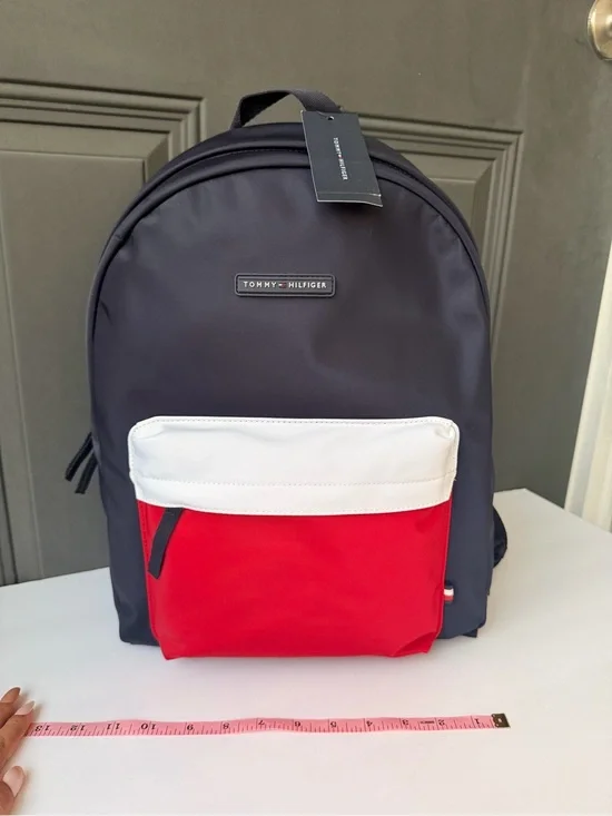 Tommy Hilfiger Navy, Red & White Logo Front Pocket Backpack