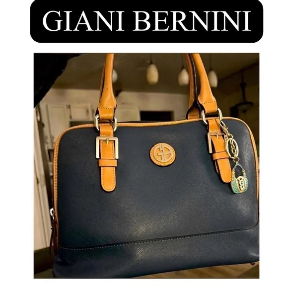 GIANI BERNINI Navy and Tan Handbag, EUC