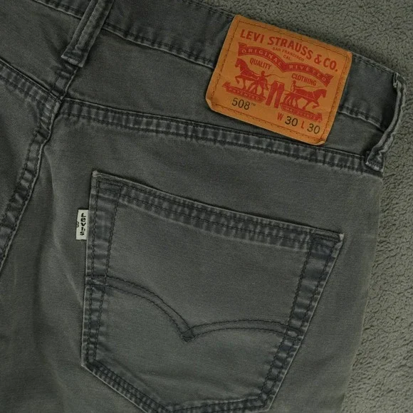 Levi's 508 Regular Taper‎ Jeans Mens Fits 32x29 Gray Stretch Denim Pants Classic