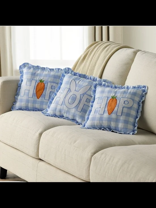Celebrate Together Blue Checkered Gingham 3 Pillow Set Easter 