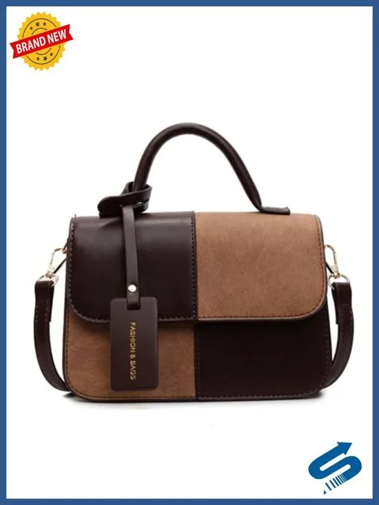 Women Patchwork PU Leather Tote Handbag Satchel Crossbody with Detachable Strap
