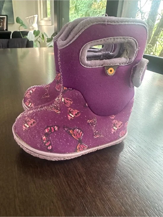 Baby Bogs Kids Purple Butterfly Snow Boots Fleece lined Size 4