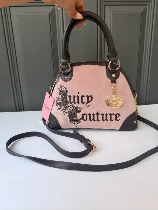 Juicy Couture Pink and Black Dome Satchel with Gold Charm