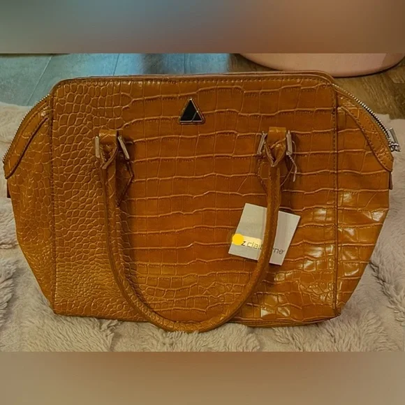 Liz Claiborne Career Satchel in Mustard Croc-Embossed Leather Bag. NWT