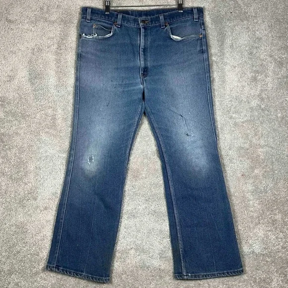 Vintage Levis Jeans Mens Fits 36x27 517 Blue Bootcut Black Tab Patched 80s 90s
