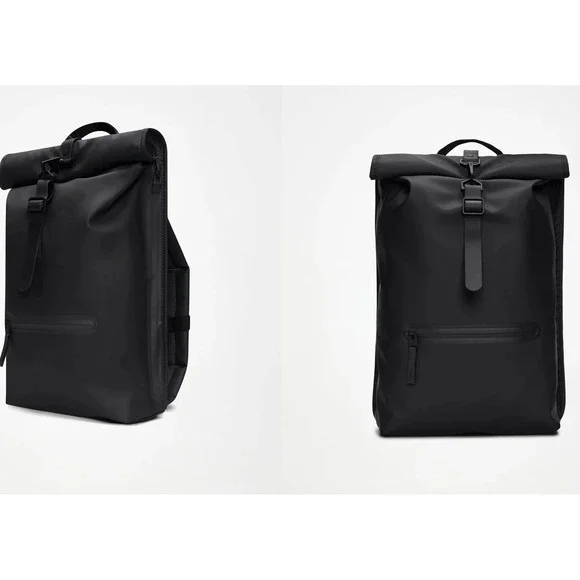 Rains Black Rolltop Rucksack Waterproof Commuter Laptop Backpack NWT $150