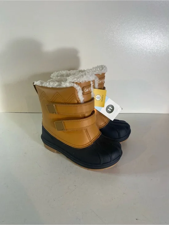 NWT Cat & Jack Child’s Denver Winter Tan Leather & Black Rubber Boots Size 11