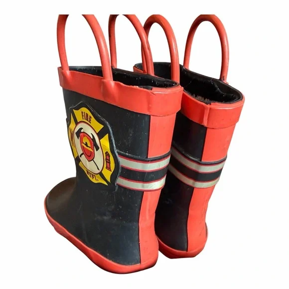 Toddler 7/8 Firefighter Rain Boots red and black