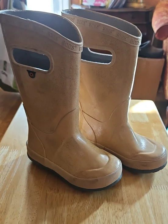 Bogs Kids Tan Glittery  Waterproof Pull-On Rain Boots