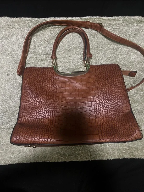 Classic Croc-Embossed Brown Satchel Bag - Versatile Shoulder & Top-Handle