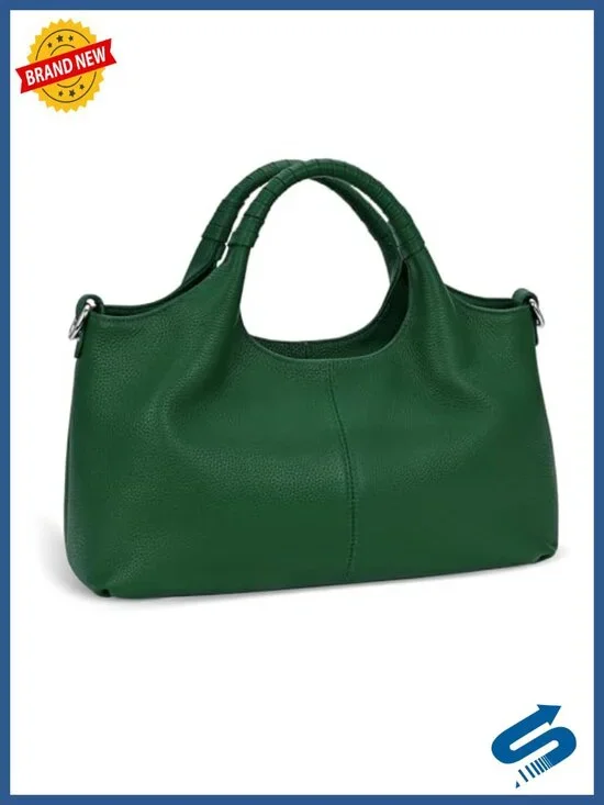 Genuine Leather Satchel Crossbody Tote with Detachable Strap