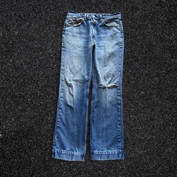 Vintage Levis 517 Straight Leg Jeans Blue Distressed Denim Mens 32x30