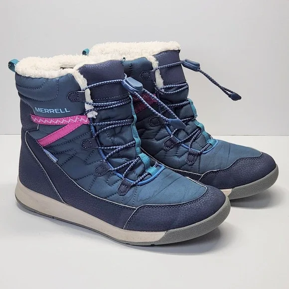 Merrell Boots Girls Size 6 Blue Waterproof Insulated Fur Winter Snow MK166125