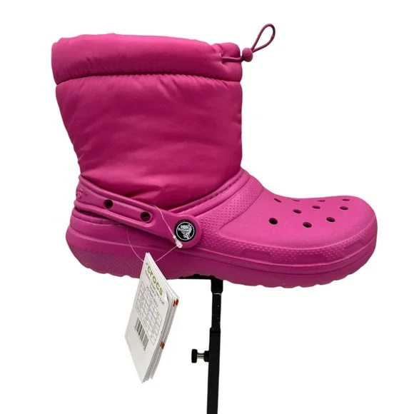 Crocs Classic Youth Girls Lined‎ Neo Puff Boots Size 5 (J5) Fuchsia Faux Fur