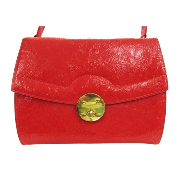 VTG LIFE STRIDE Red VINYL LEATHER Flap Turn-Lock TOP HANDLE Box Purse Bag