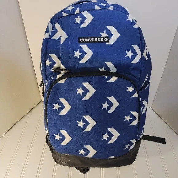 Converse Star Chevron Backpack Blue White Star Print School Bag Unisex Daypack