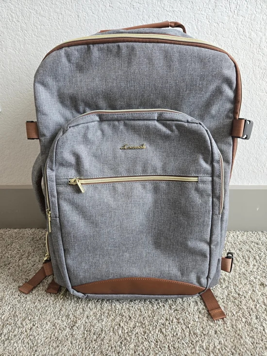 Loveook-Grey Canvas Travel Backpack with Brown Accents
