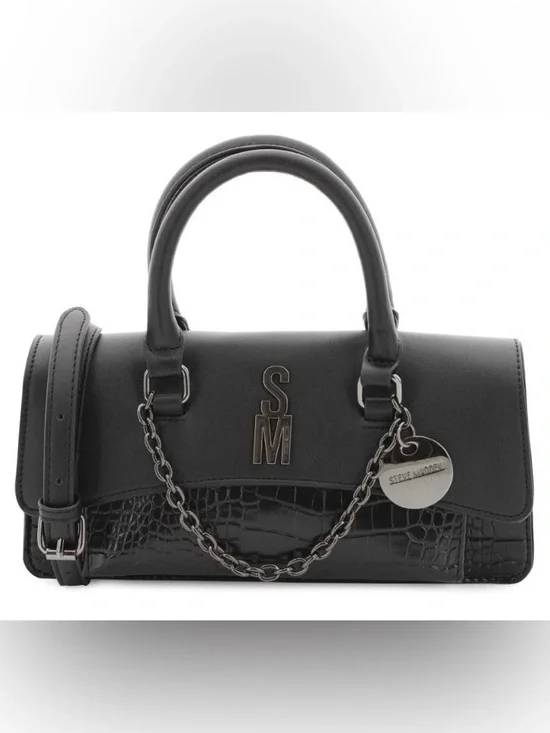 Steve Madden Crocodile Top Handle Black Handbag With Chain Brand New NWT