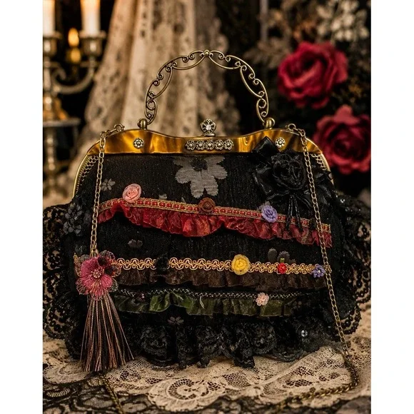 Nicole Lee Vintage Whimsical Victorian Style Boho Embellished Clutched Bag