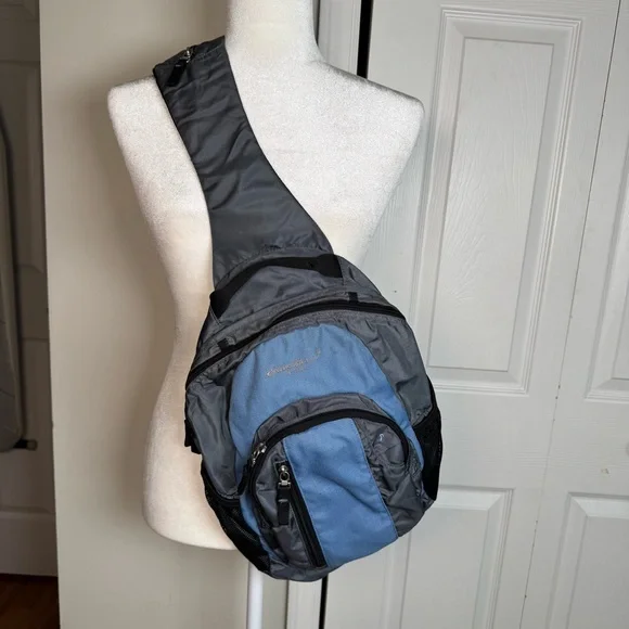 Eddie Bauer Ripstop Sling Pack Blue Gray Water‎ Bottle Pockets Hiking Camping