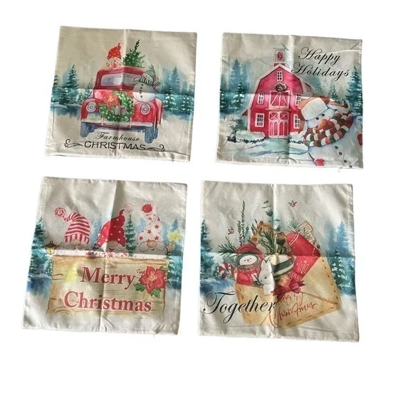 MERRY CHRISTMAS holiday pillow cushion covers pack of 4 farmhouse Christmas