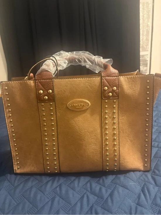 Dasein Tan Studded Satchel with Dual Top Handles