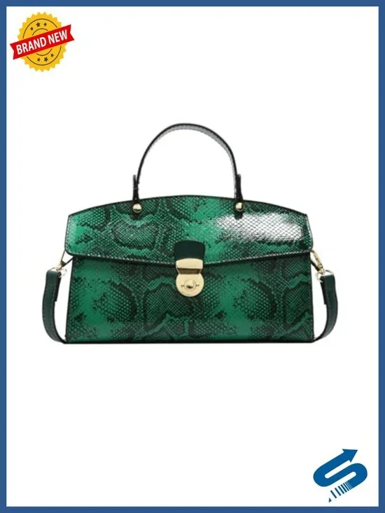 Vintage Snake Print PU Leather Satchel Handbag Convertible Crossbody