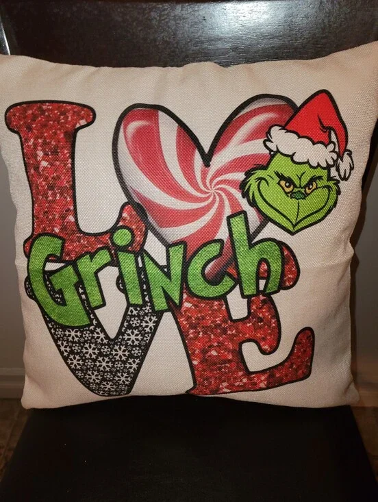Holiday Grinch Decorative Throw Pillow - Green/Red NEW