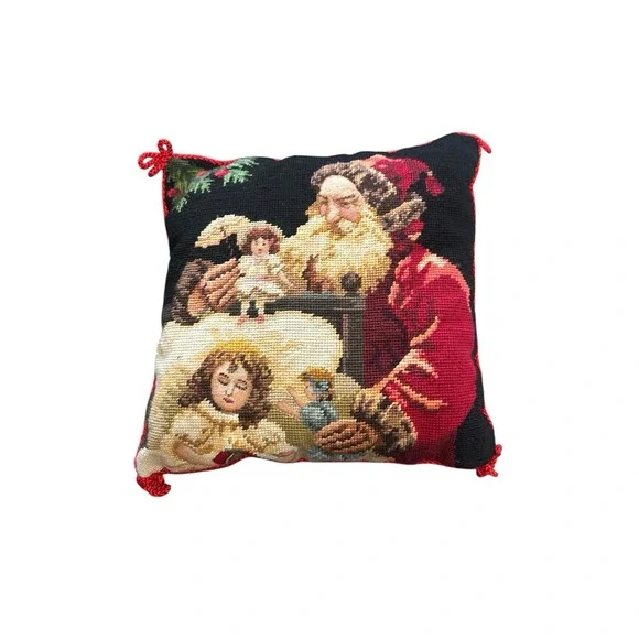 Vintage Christmas Needlepoint Santa Angel Accent Pillow Imperial‎ Elegance 12X12
