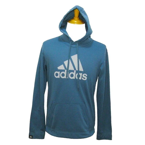 Adidas Hoodie Mens Medium Blue Athletic Hooded Sweatshirt Graphic Logo Shirt